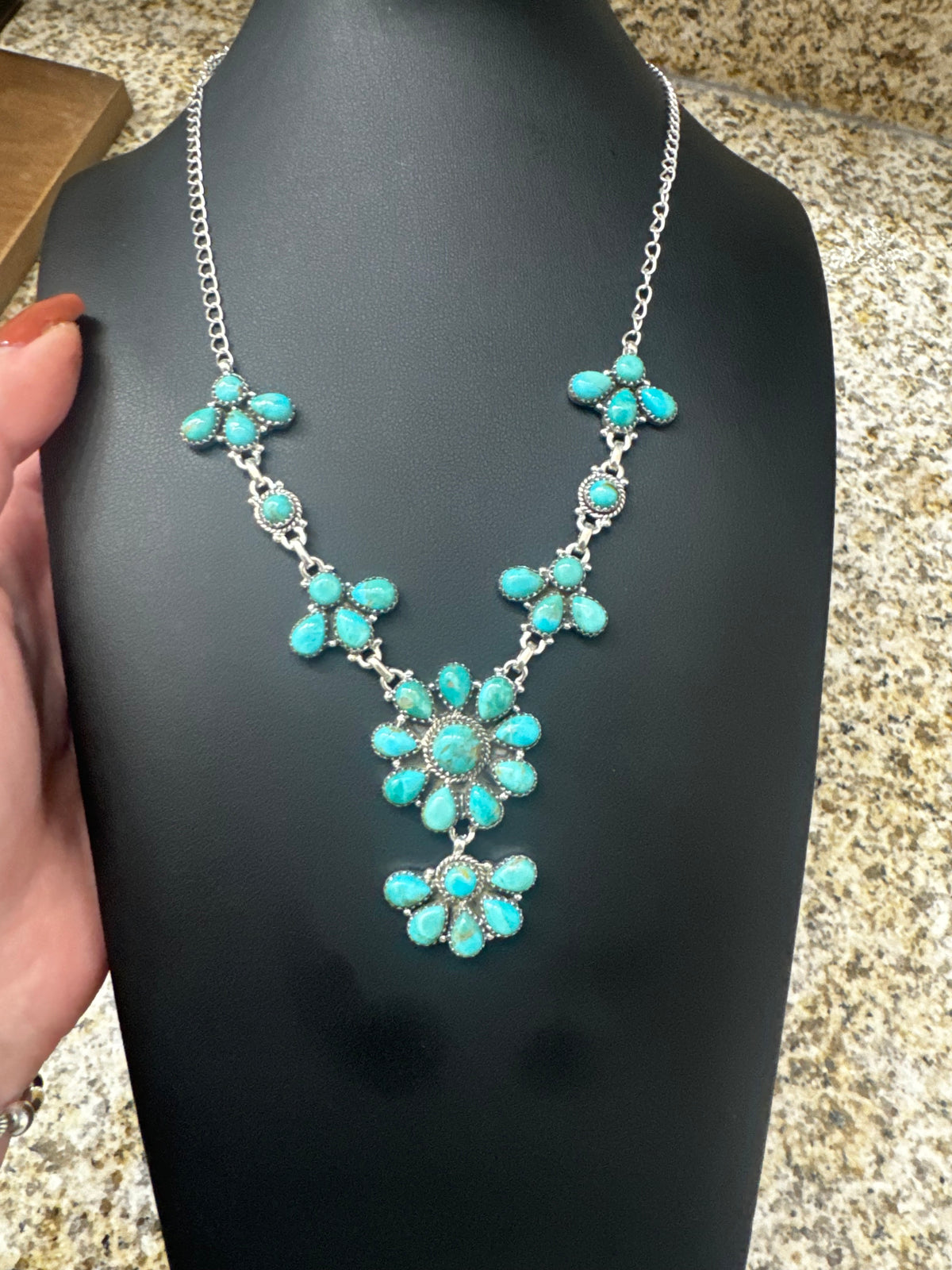 Kingman turquoise cluster lariat necklace