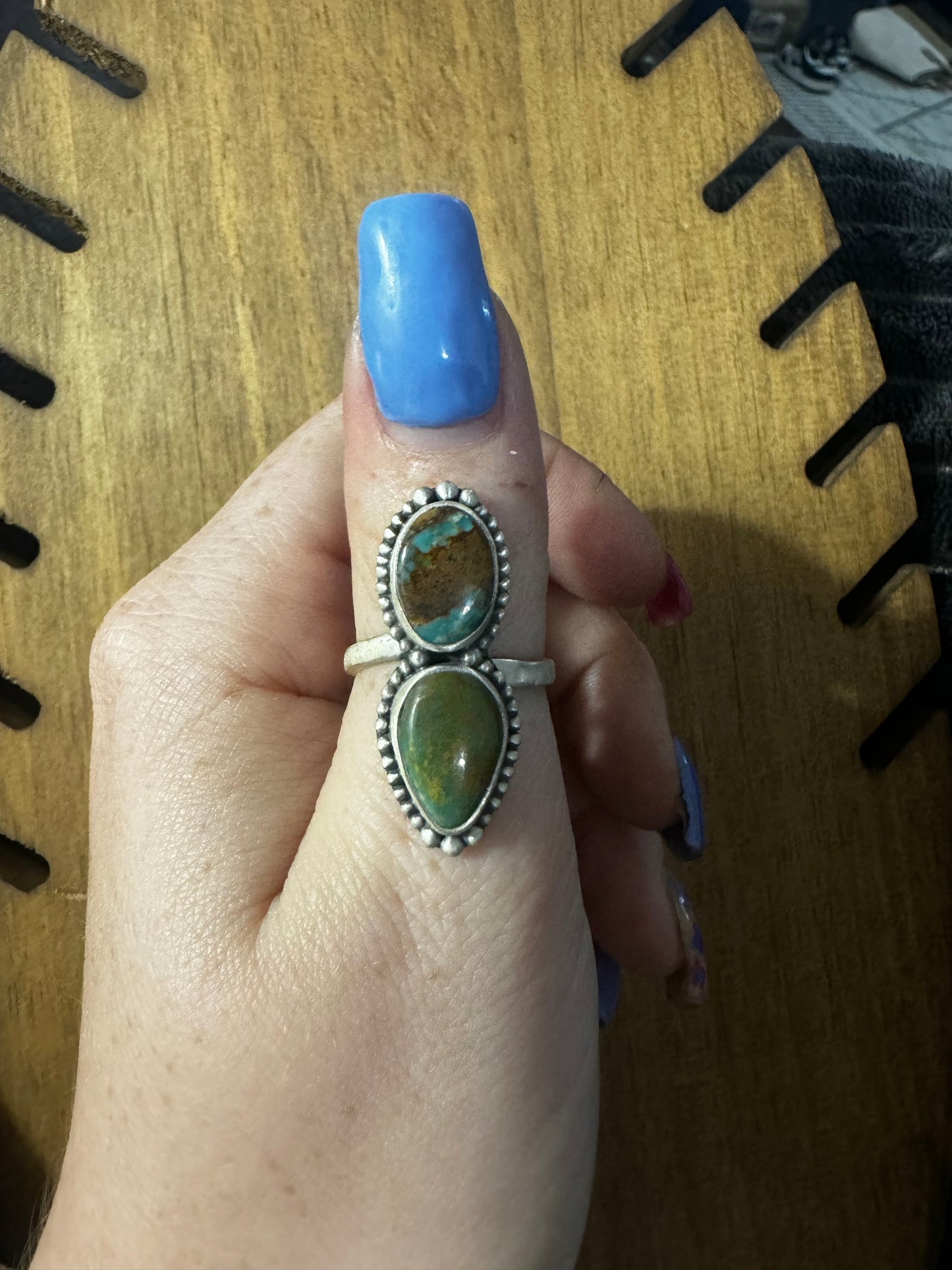 Pilot mountain turquoise two stone adjustable ring