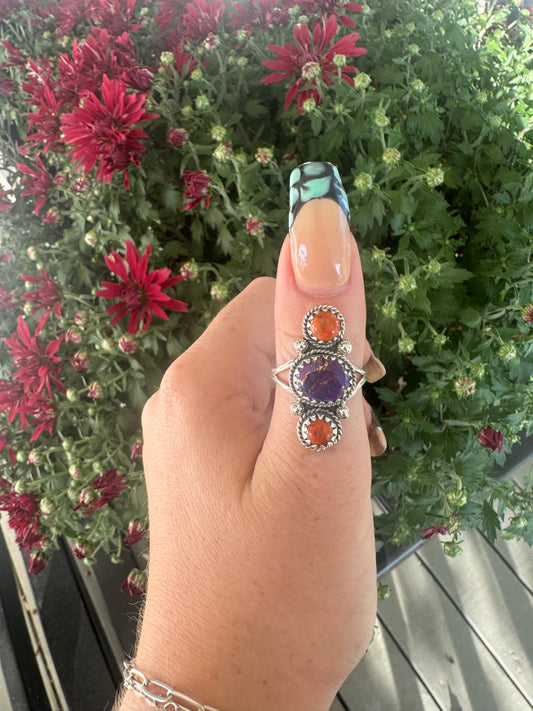 Sz 9 Orange Mojave and purple Mojave ring