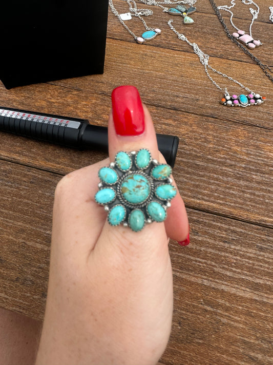 Turquoise cluster adjustable ring
