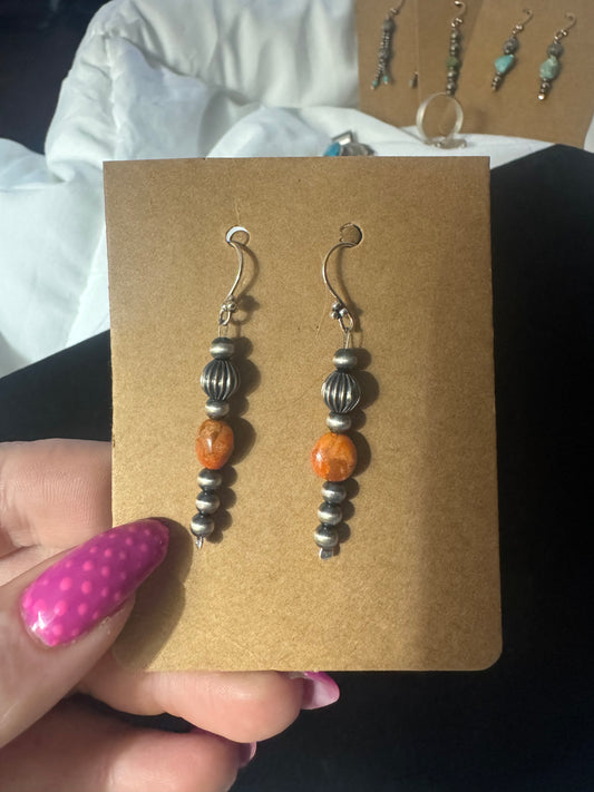 Orange Mojave pearl dangle earrings