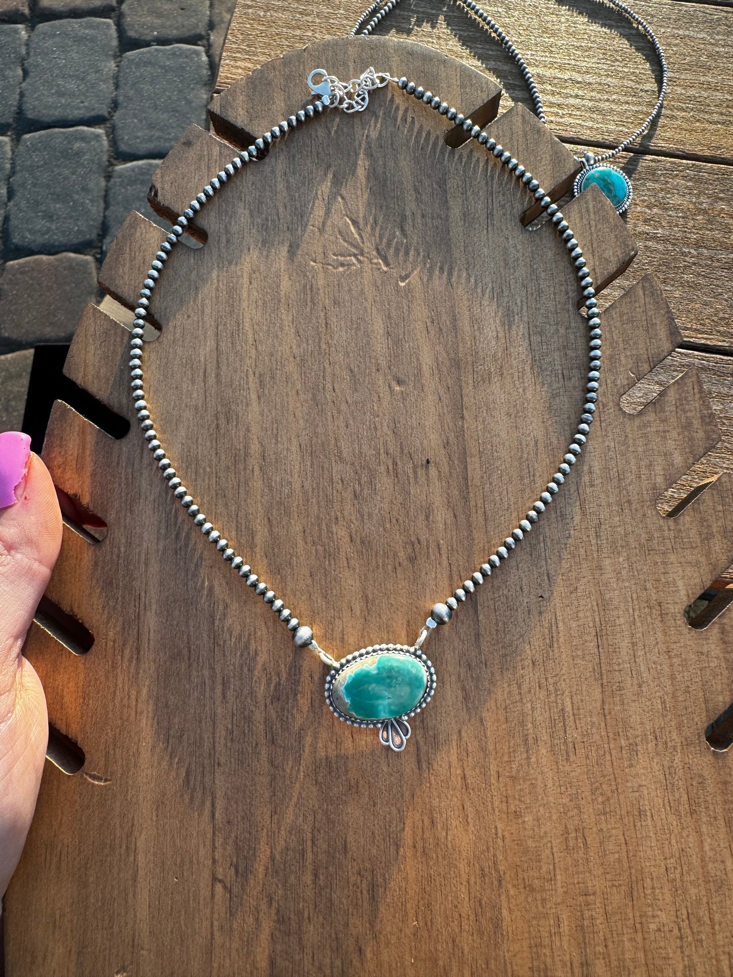 Royston turquoise on pearls
