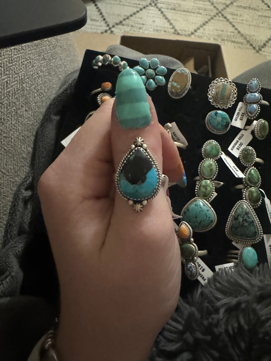 Blackjack Mojave turquoise adjustable teardrop ring