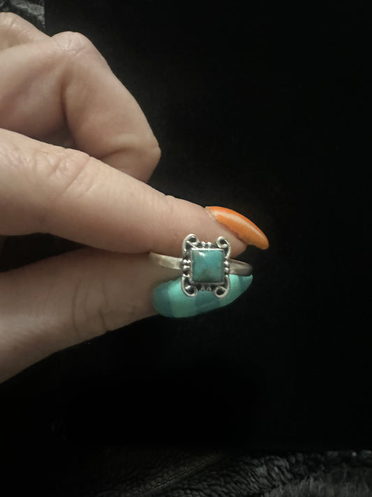 Sz 9 dainty turquoise square ring