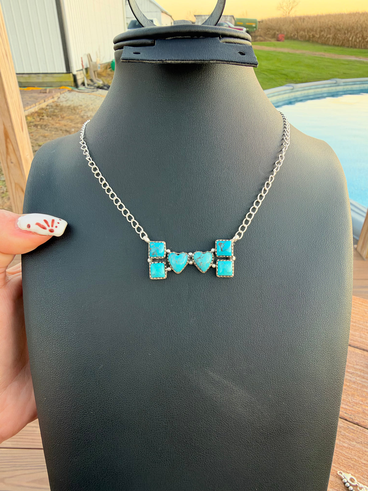 Kingman turquoise heart bar necklace