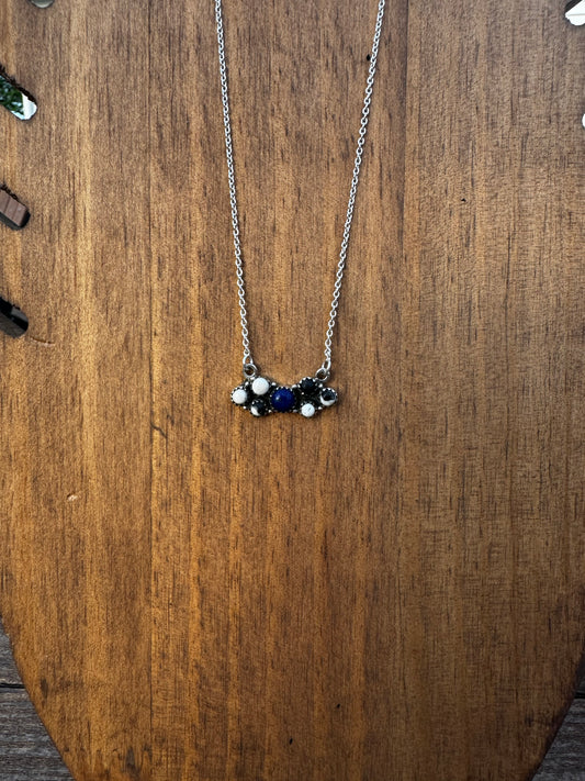 White buffalo lapis cluster bar necklace