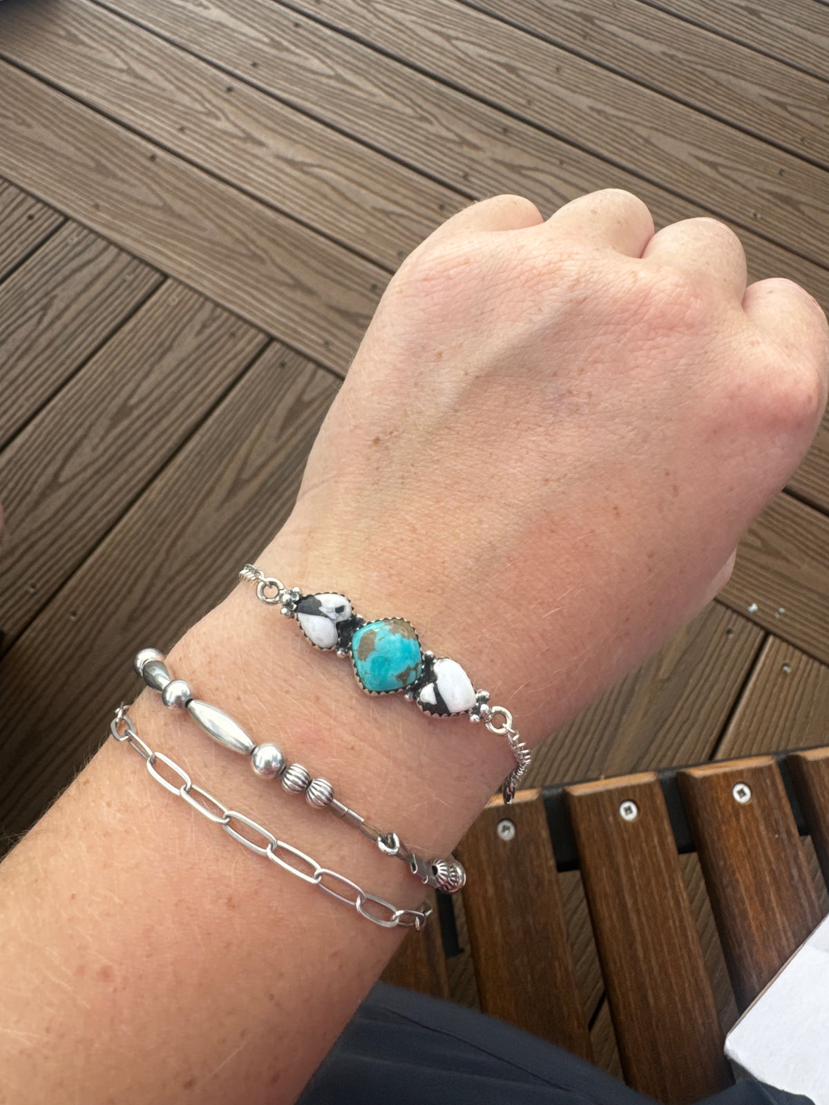 White Buffalo and turquoise chain bracelet