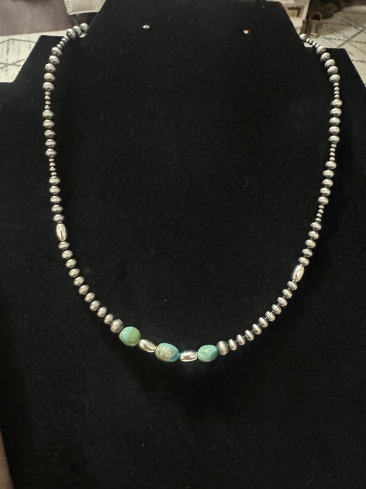 Graduated pearl and turquoise chunk necklace