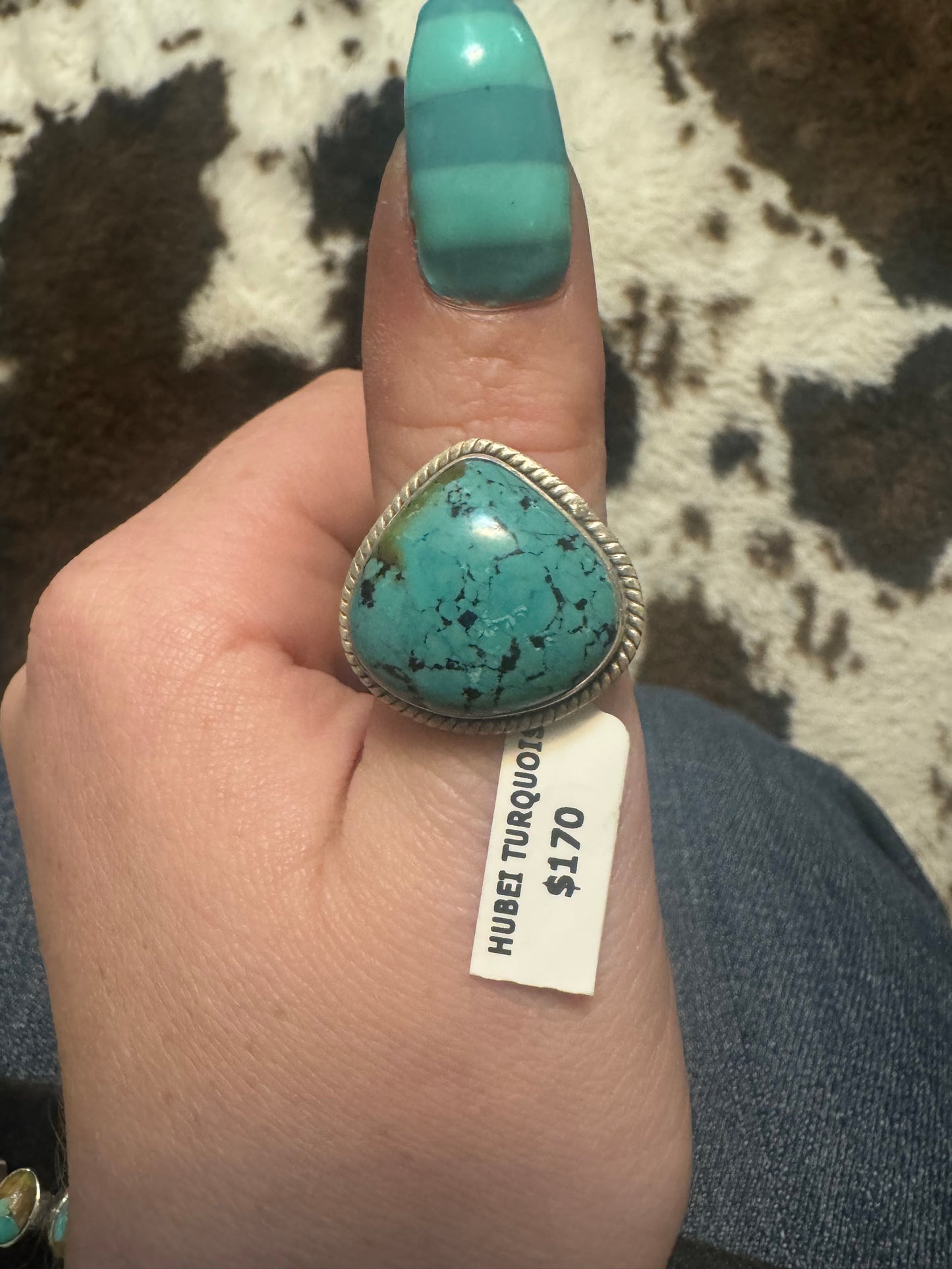 Hubei turquoise wide teardrop adjustable ring