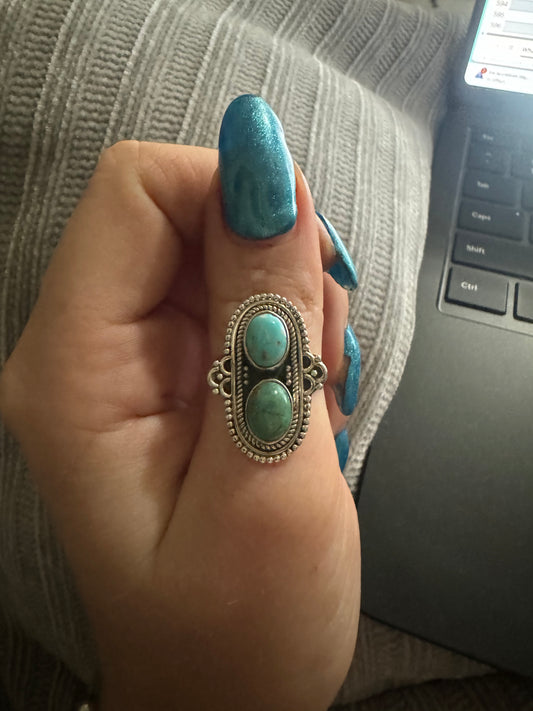 Sz 9 two stone turquoise ring