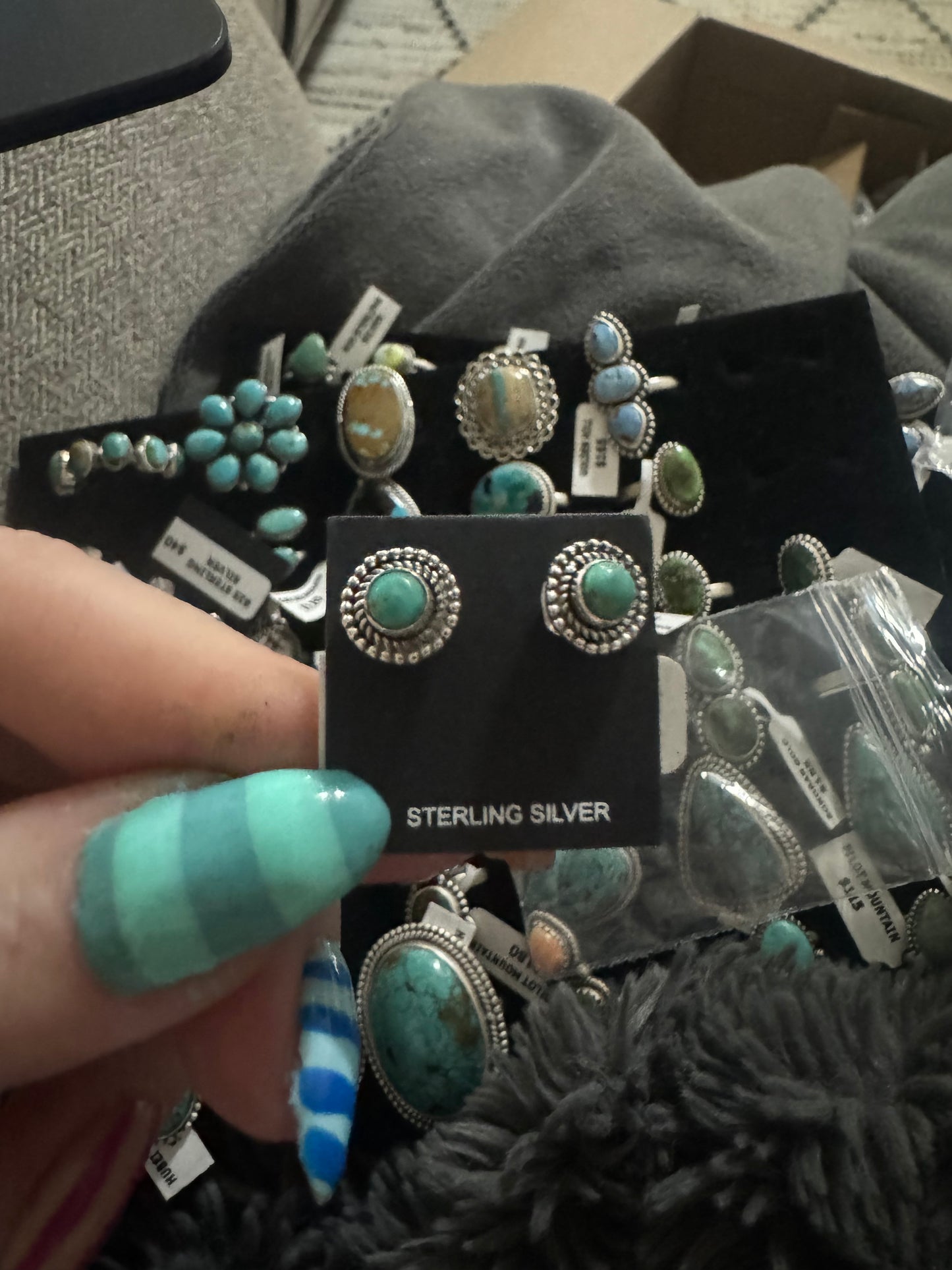 Round turquoise dainty studs