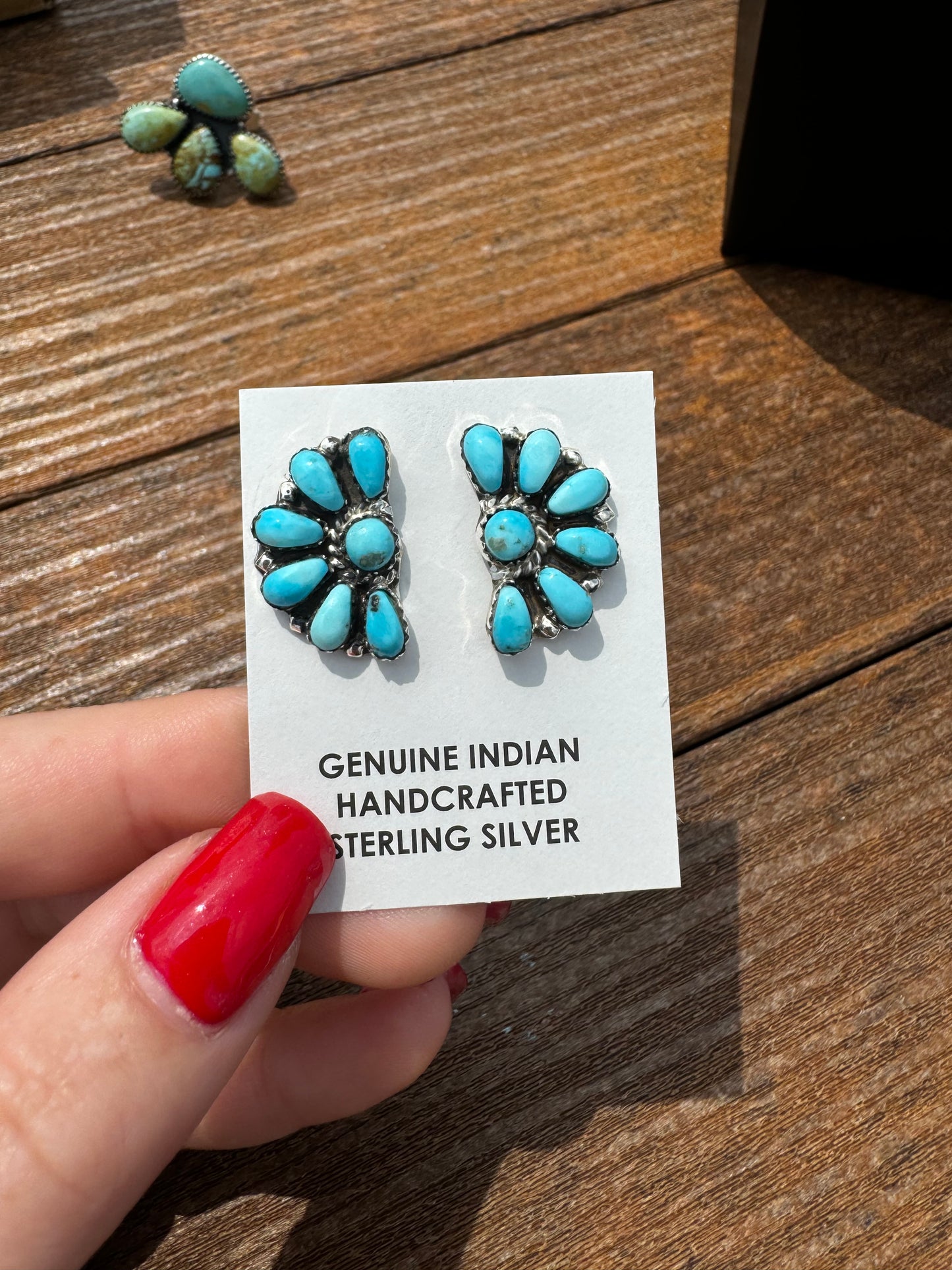 Native made turquoise half cluster earrings