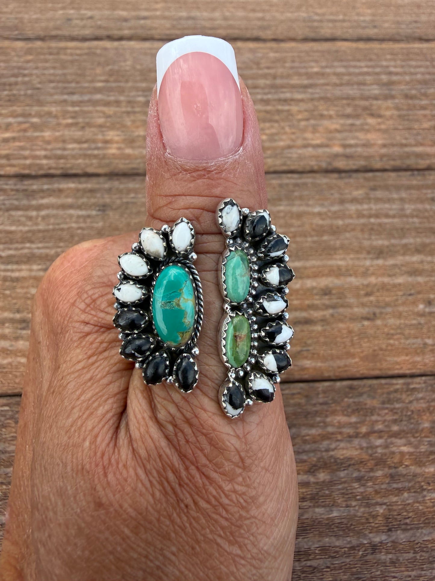 Kingman turquoise and white buffalo floater cluster ring