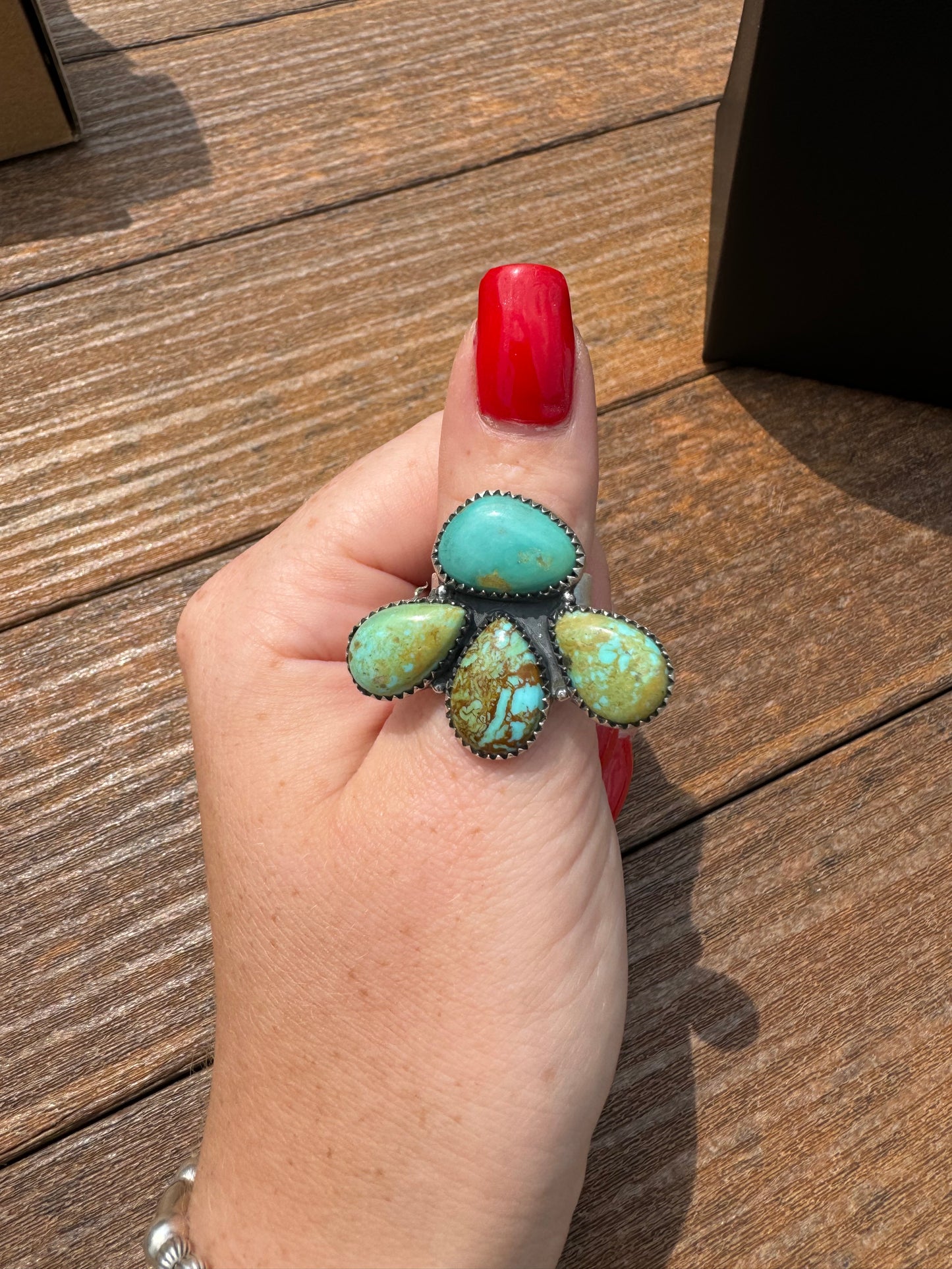 Stella blue turquoise adjustable cluster ring