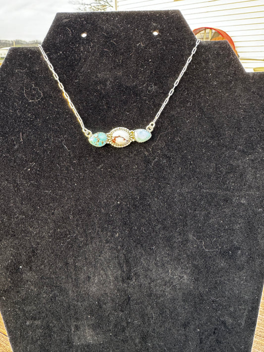 Whitewater turquoise and wild horse bar necklace