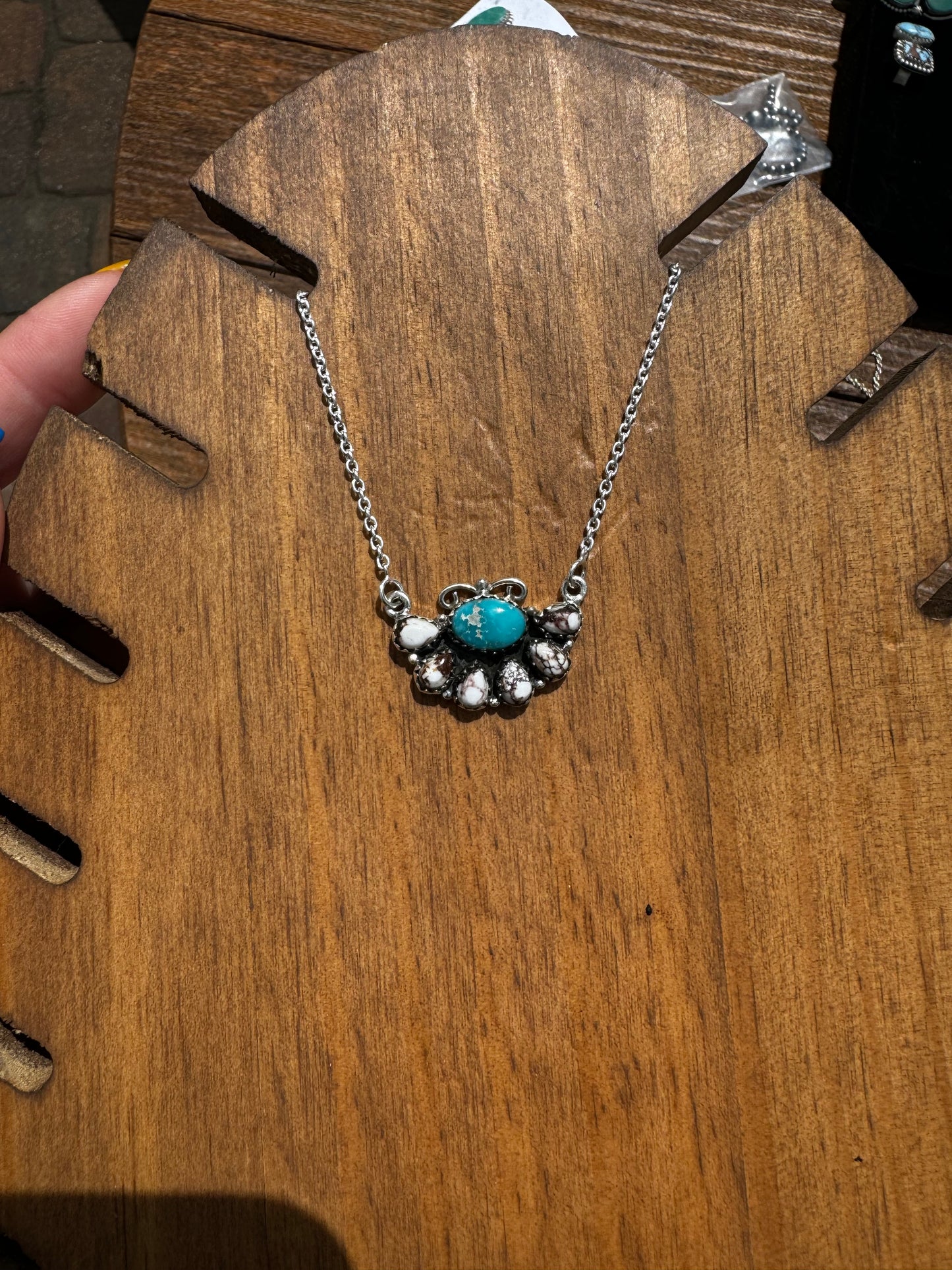 Whitewater turquoise and wild horse half cluster necklace