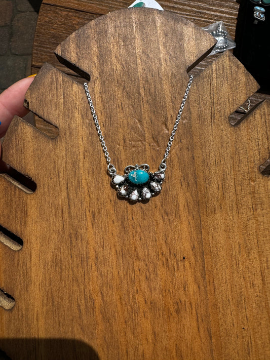 Whitewater turquoise and wild horse half cluster necklace