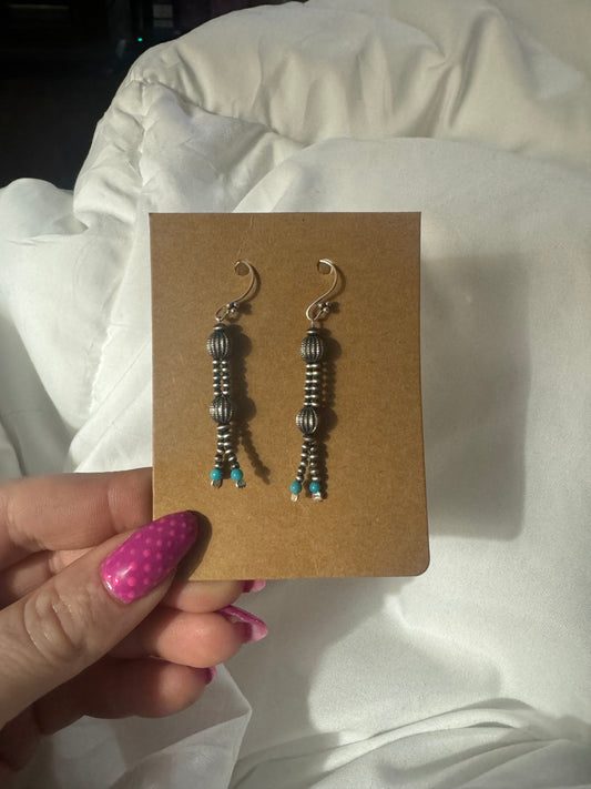 Pearl melon and turquoise split dangle earrings