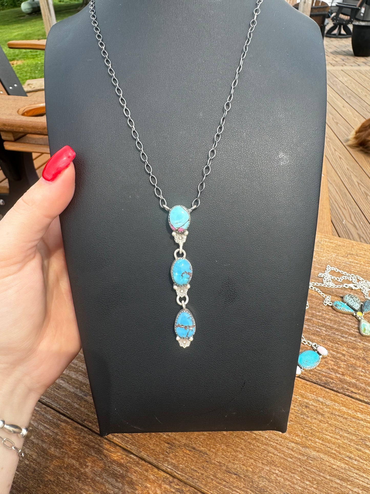 Cotton candy and golden hills turquoise 3 drop necklace
