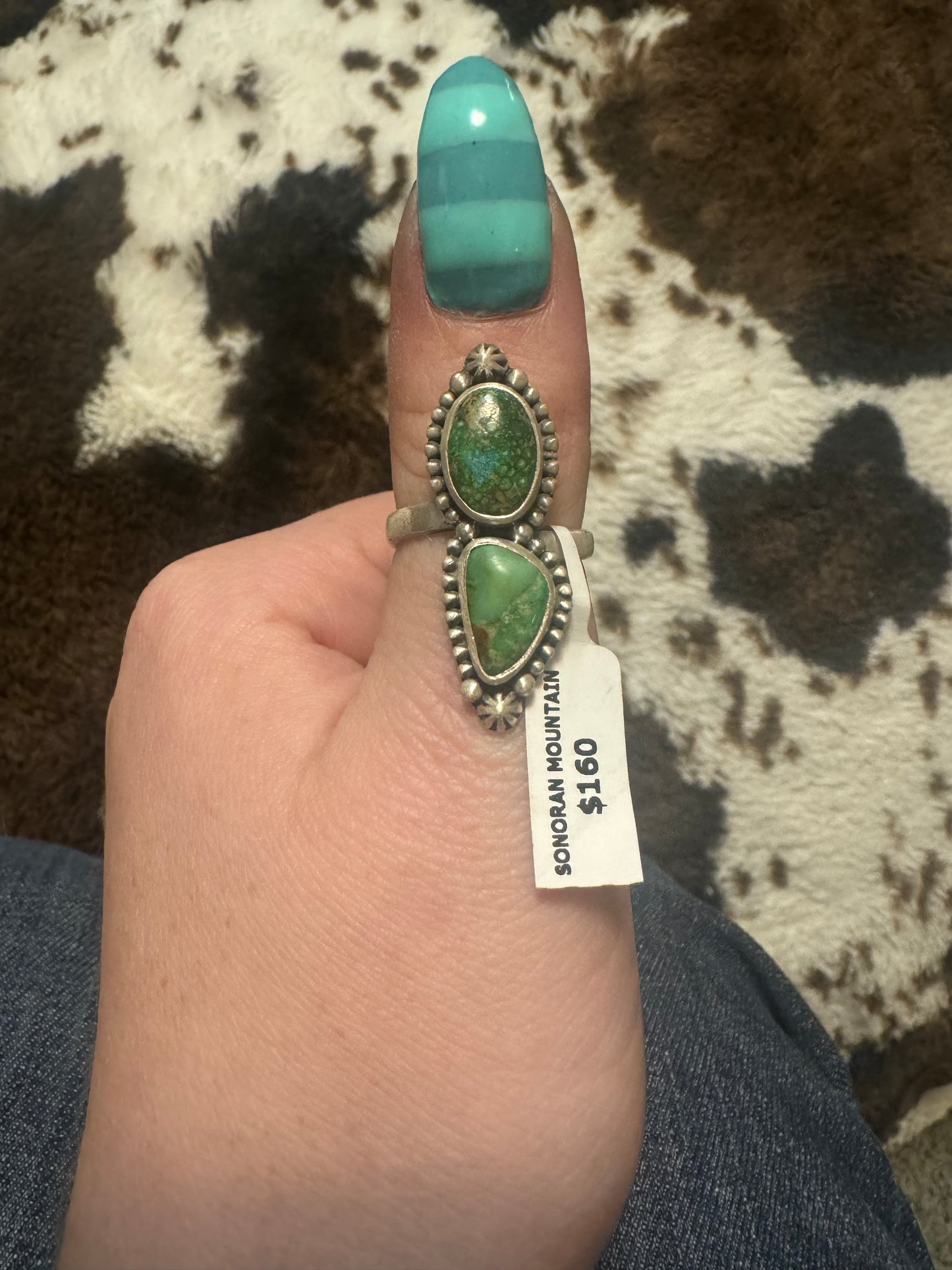 Sonoran turquoise two stone adjustable ring