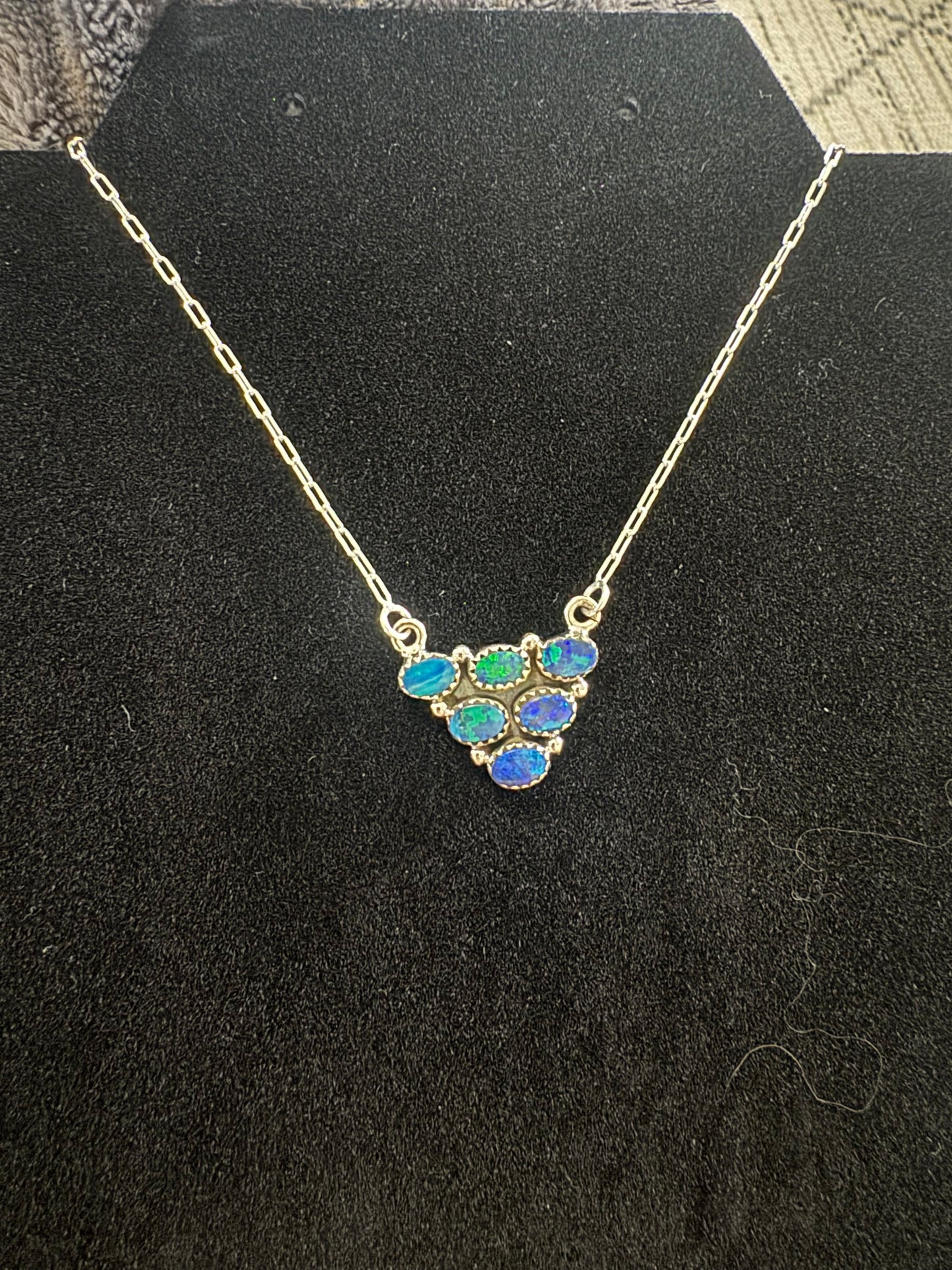 Opal triangle cluster necklace