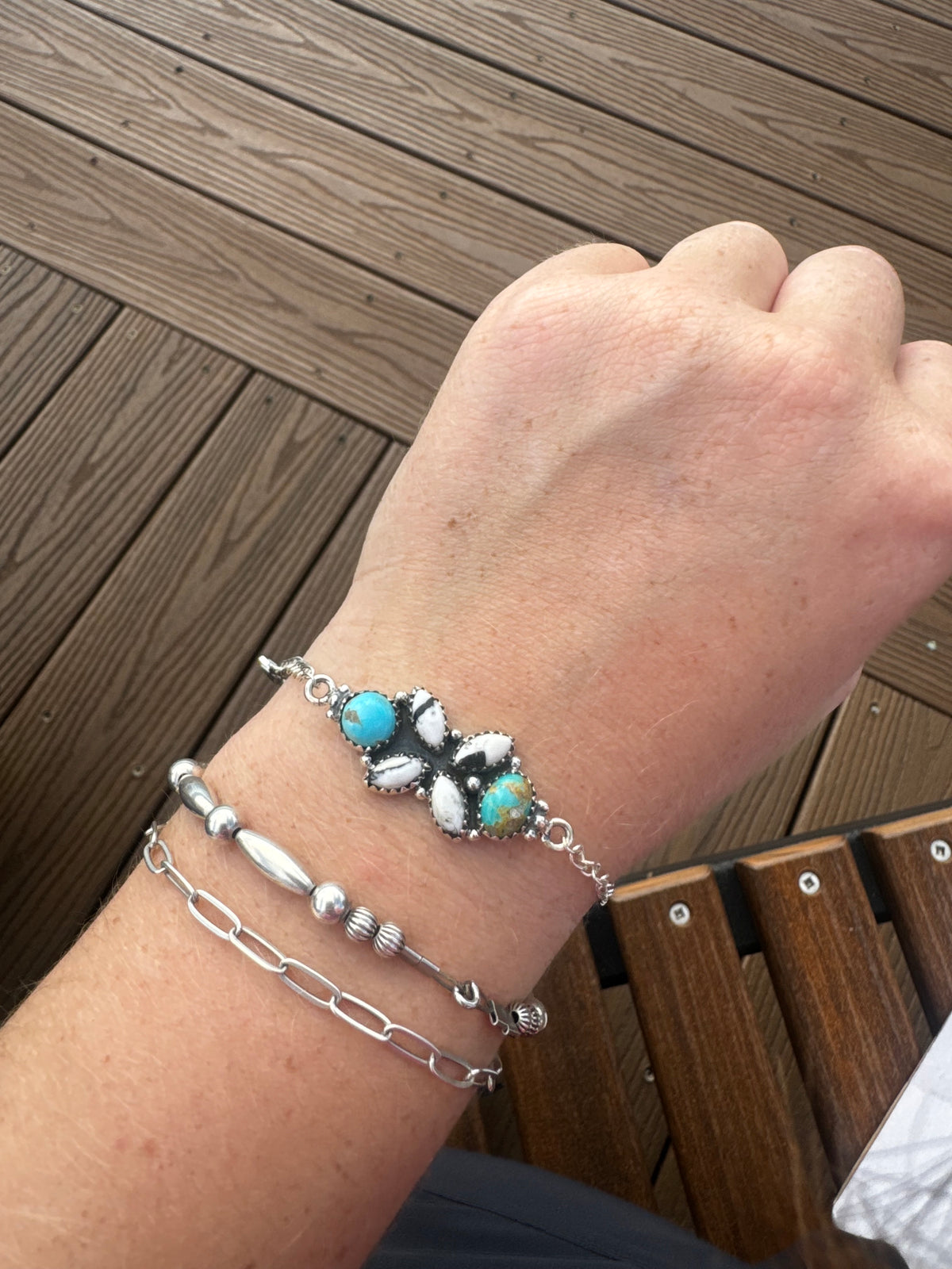 White Buffalo and turquoise chain bracelet