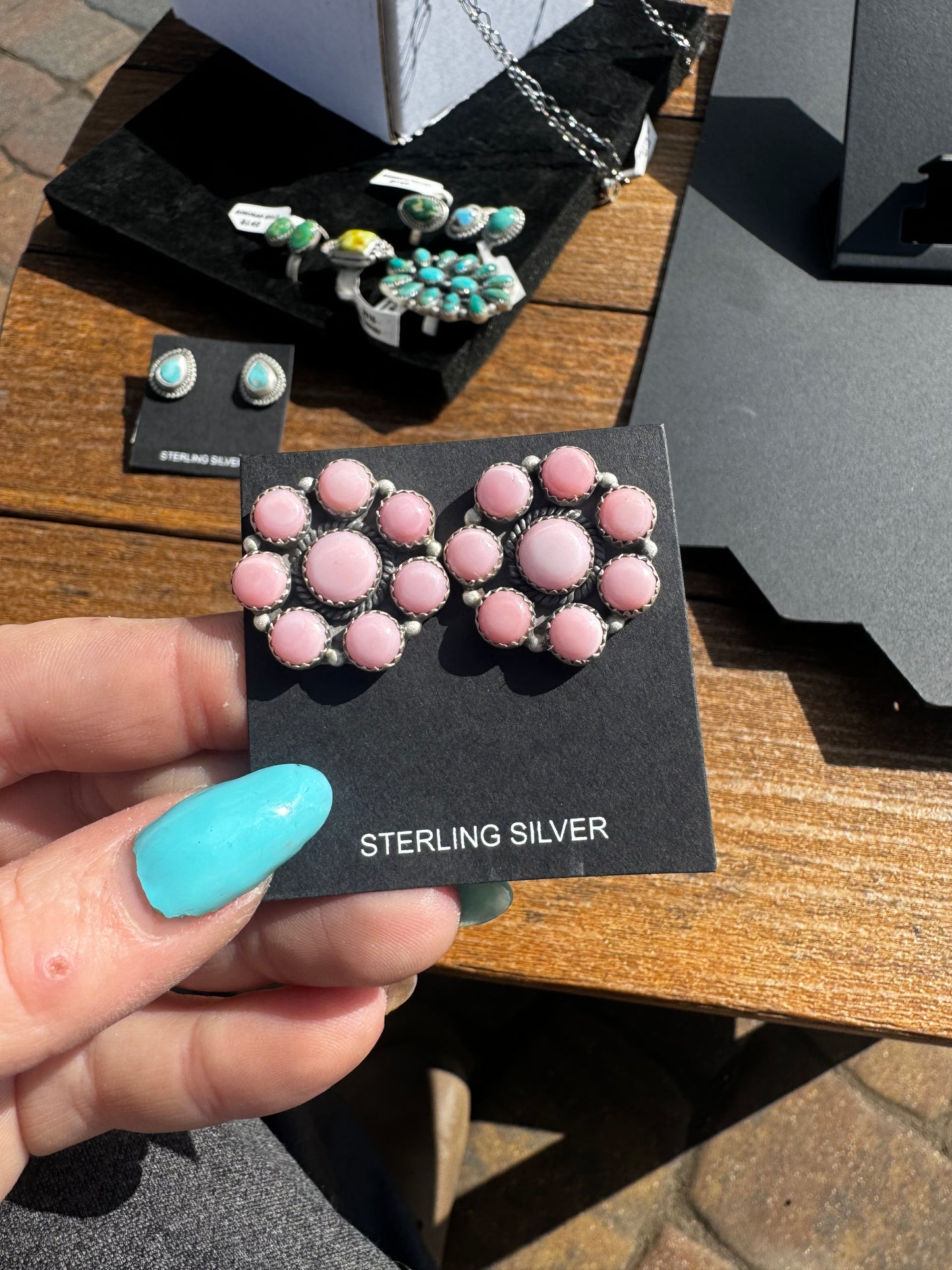Pink conch cluster stud earrings