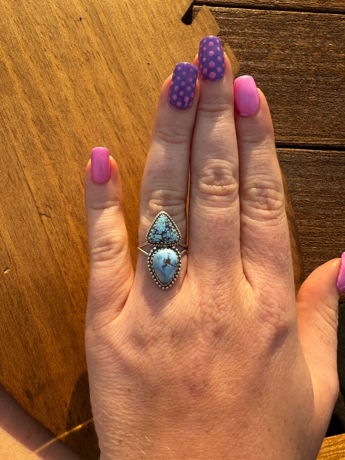 Sz 7 two stone golden hills turquoise ring