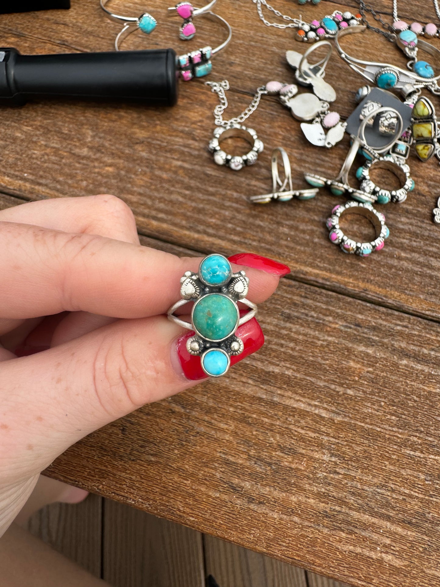 Sz 7 3 stone turquoise ring