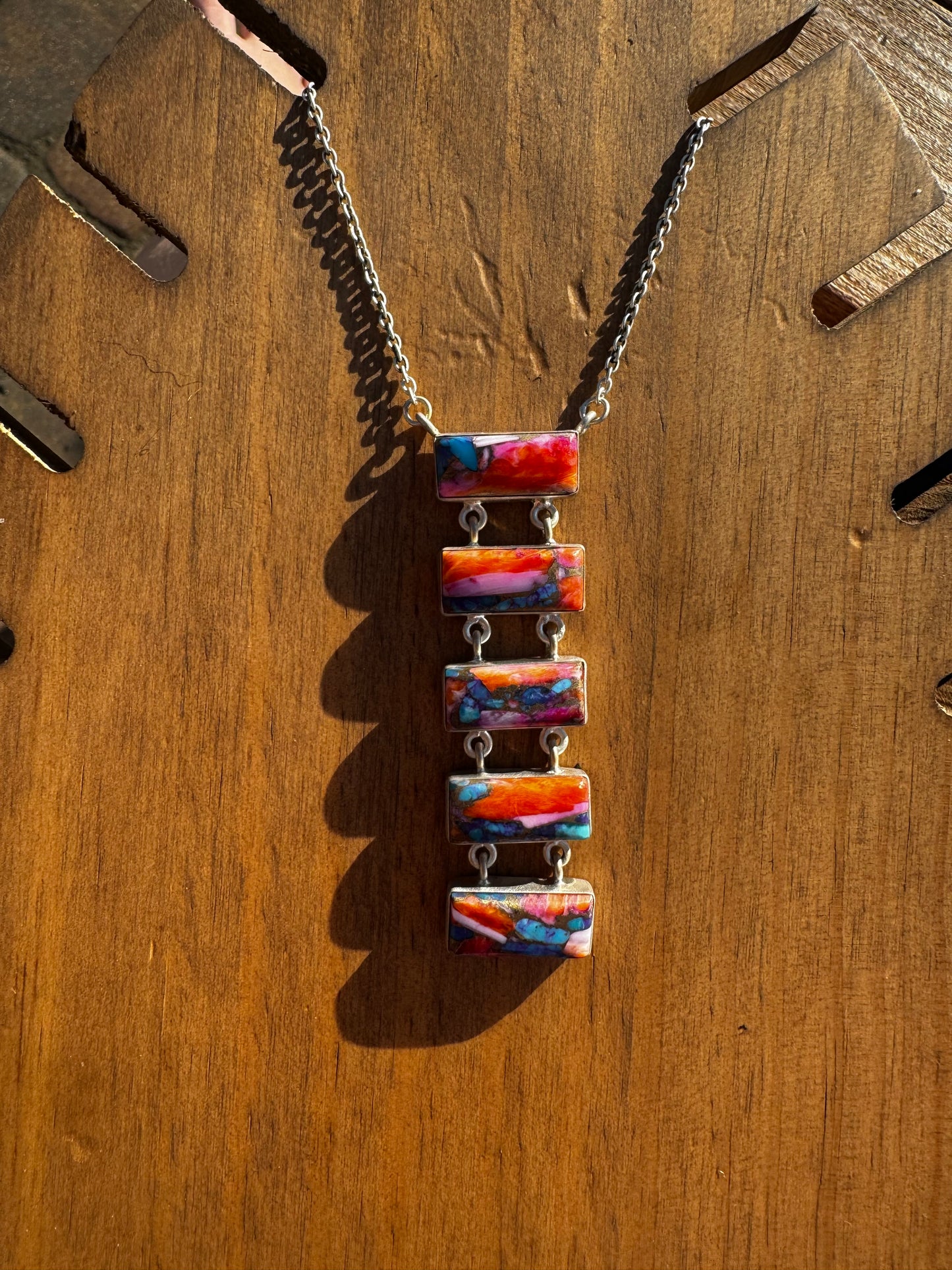 Pink dahlia ladder necklace
