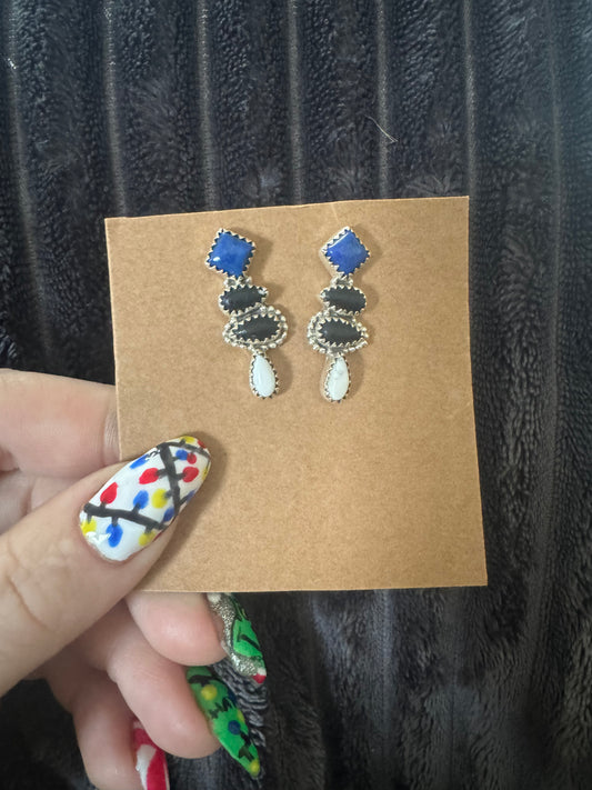 Lapis white buffalo 4 stone earrings
