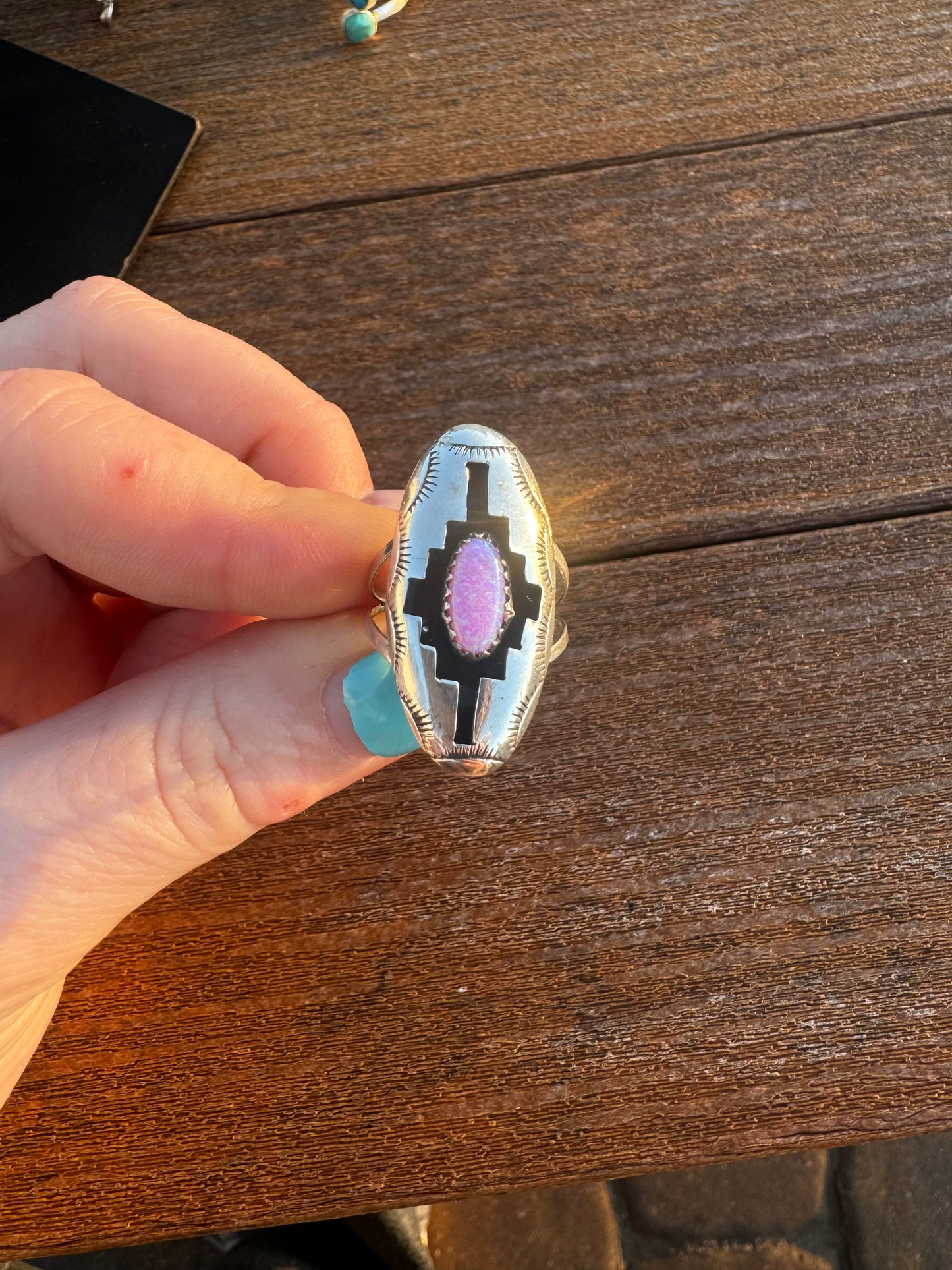 Native sz 8 pink opal ring