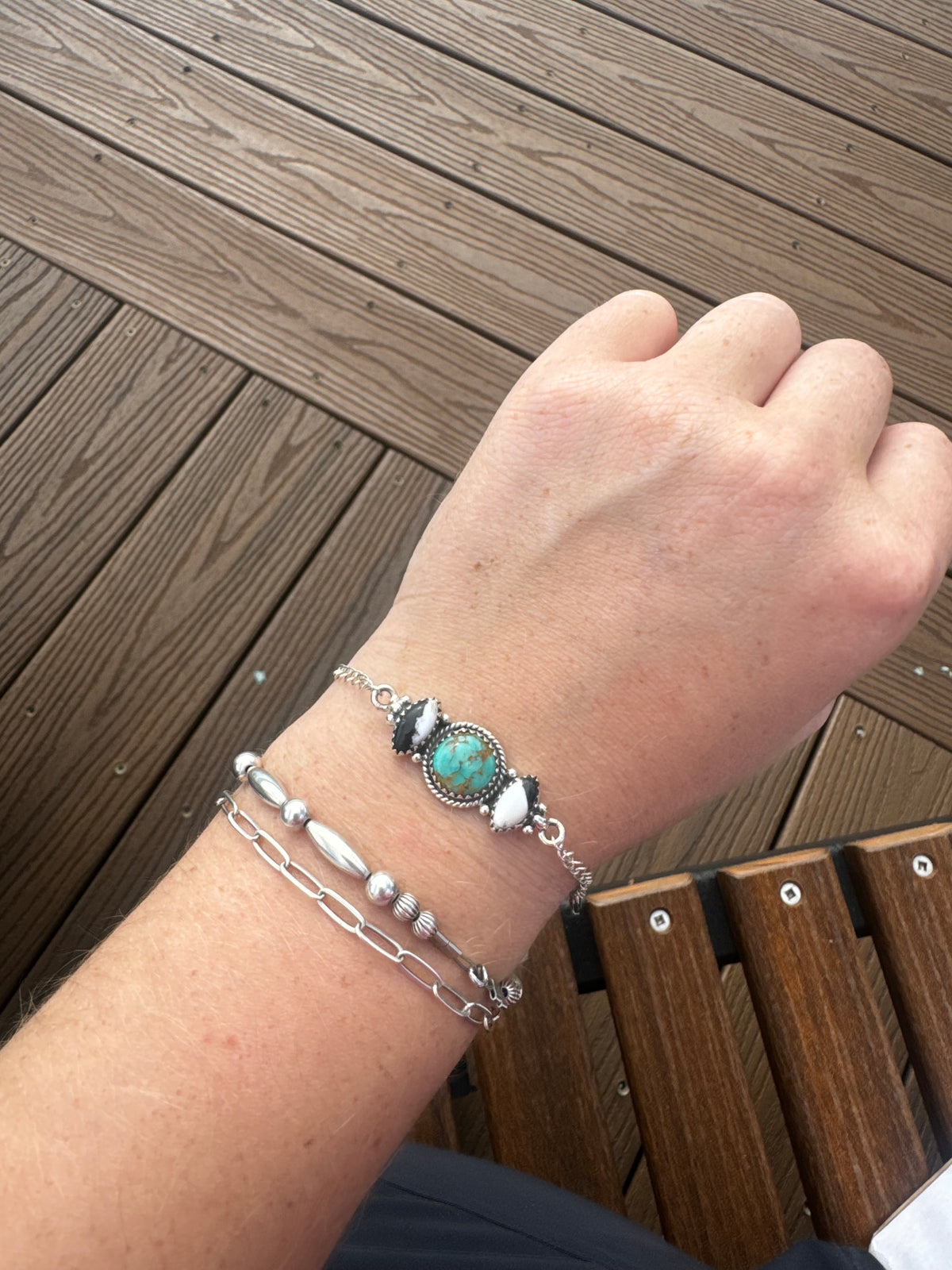 White Buffalo and turquoise chain bracelet