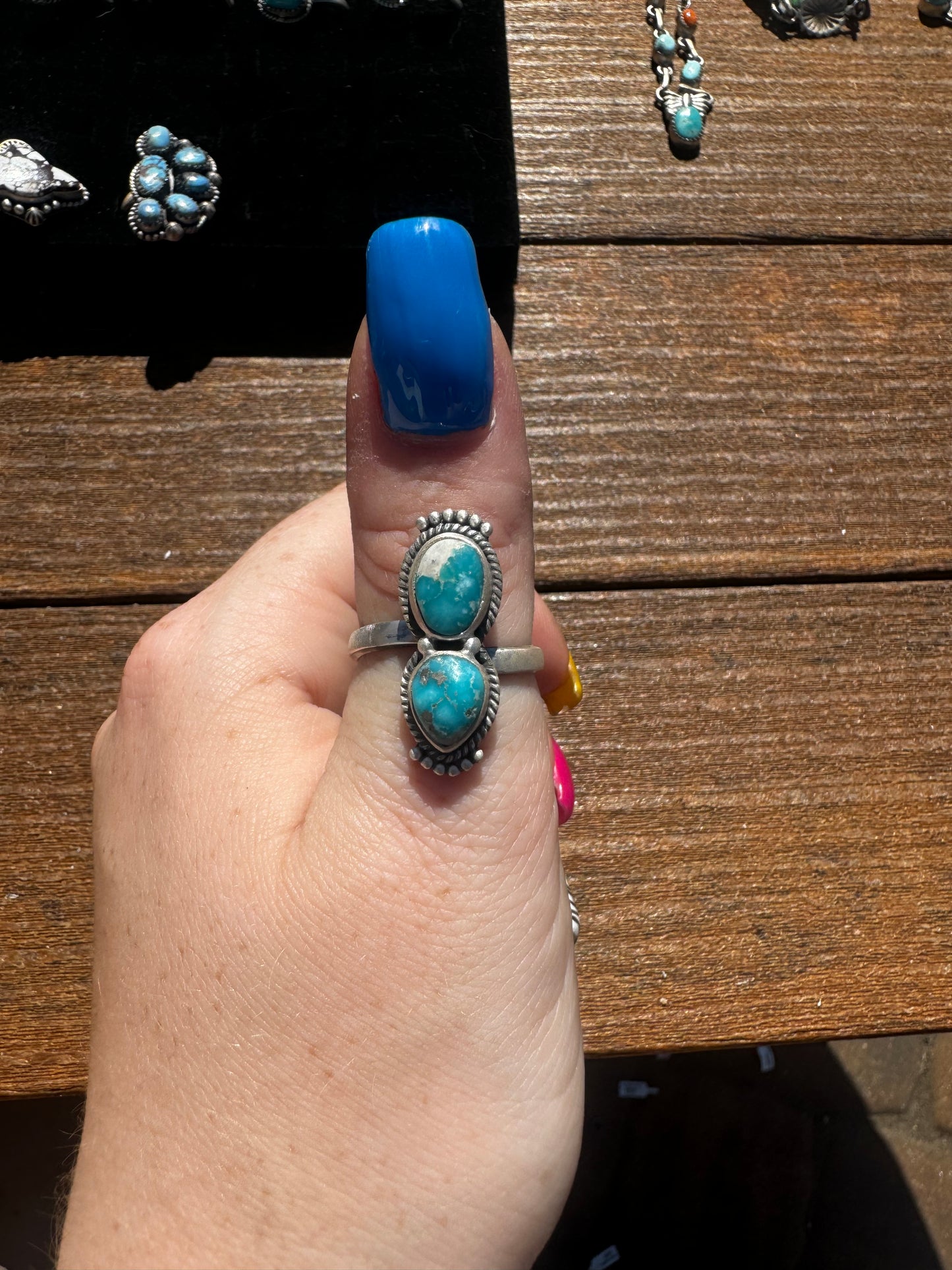 Two stone whitewater turquoise ring