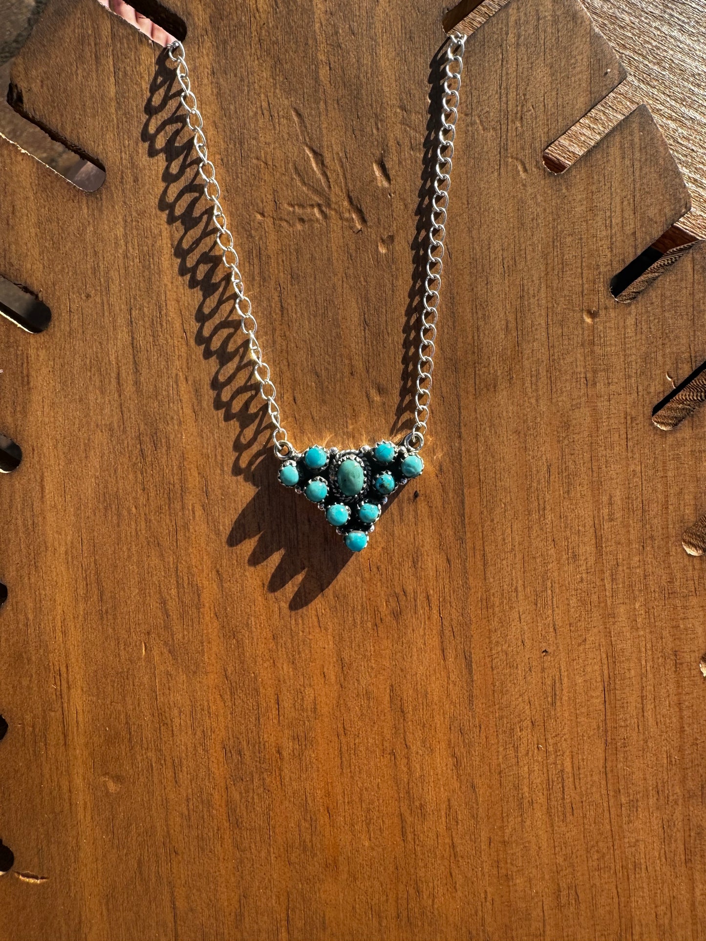Kingman turquoise triangle cluster necklace