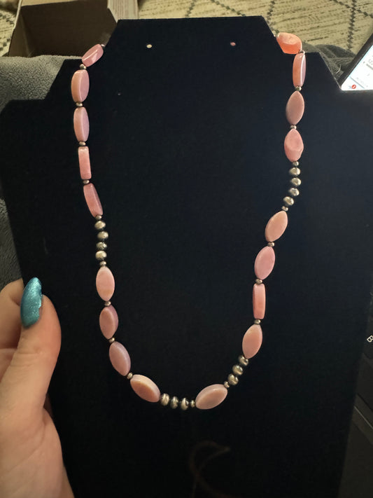 Pink opal and pearl 18-20” necklace