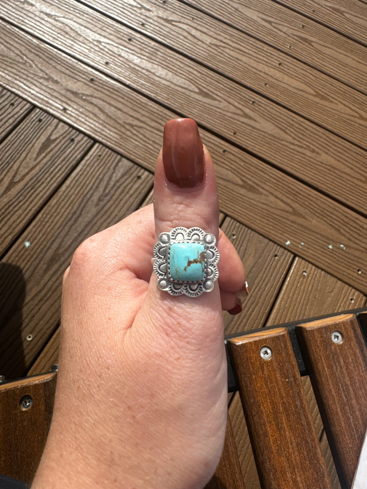 Stella blue square turquoise ring sz 8