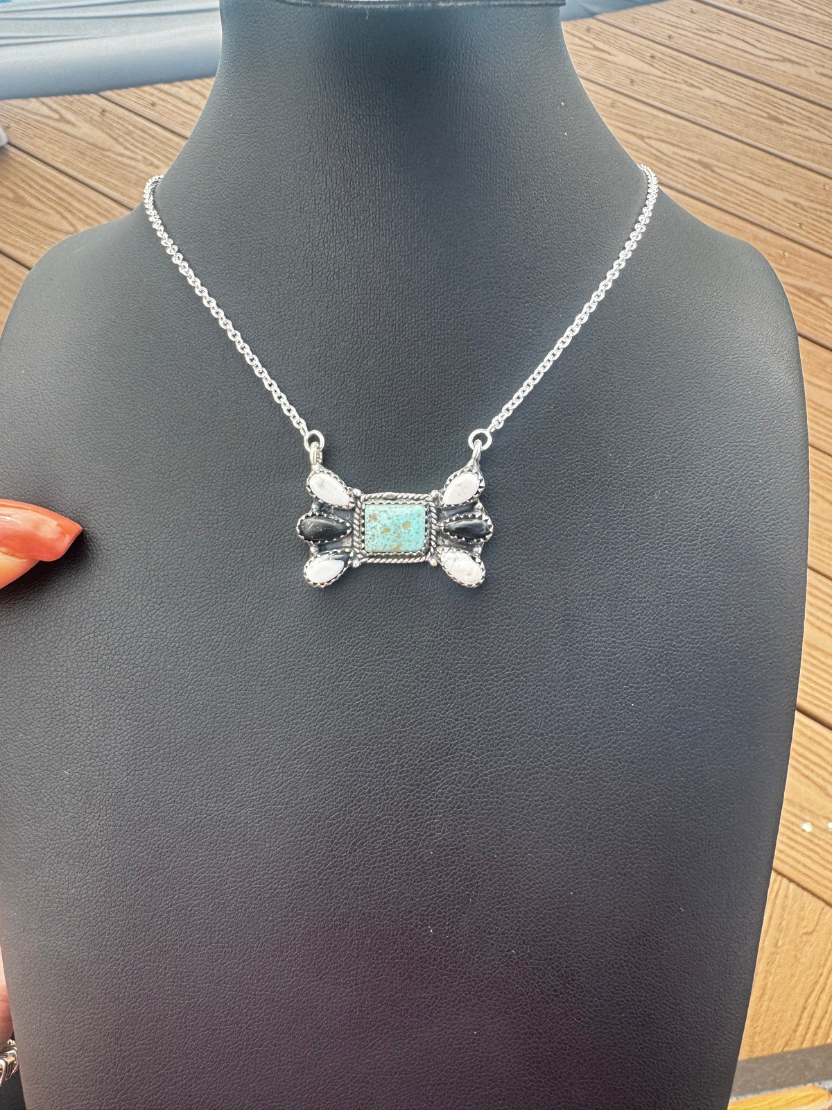 White Buffalo and turquoise cluster necklace