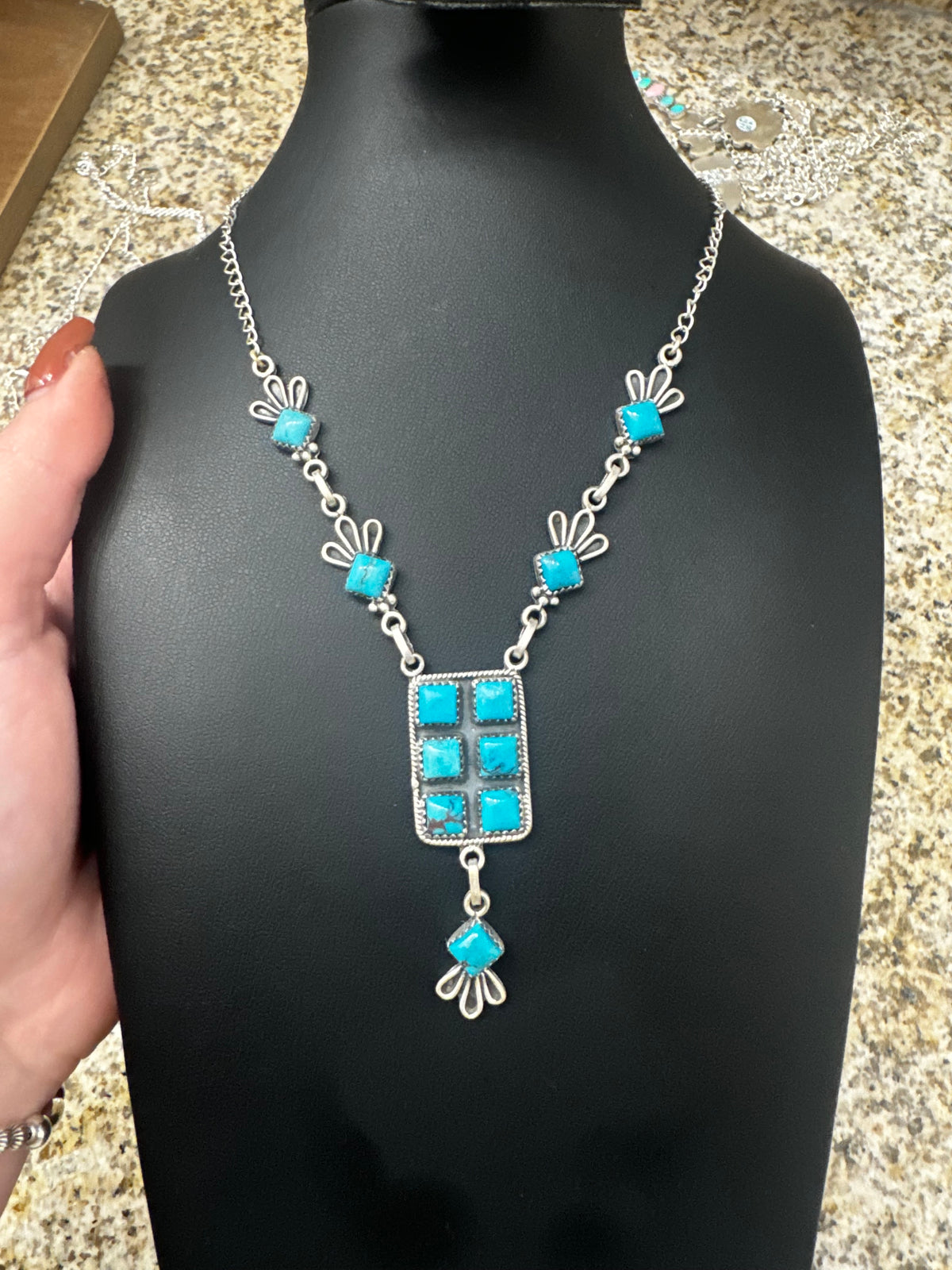 Bluebird turquoise lariat necklace
