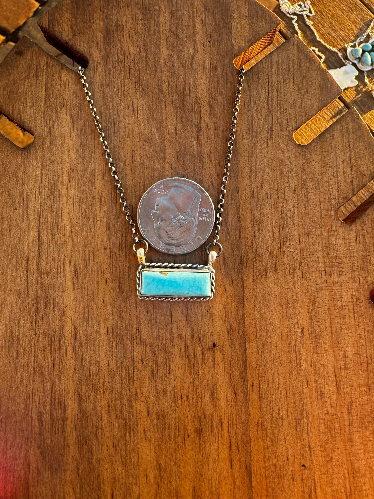 Native made Kingman turquoise bar necklace