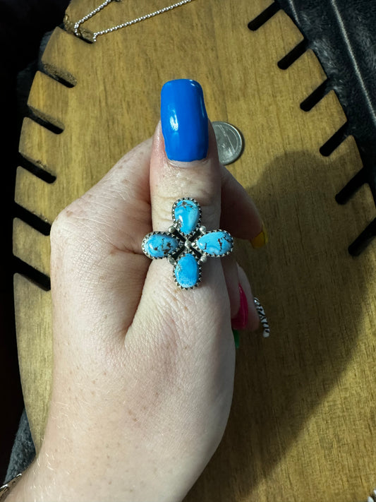 4 stone golden hills turquoise ring with adjustable stamped band