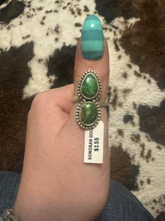 Sonoran gold turquoise double adjustable ring