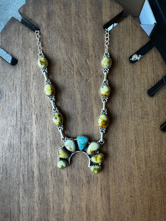 Palomino and blue bird turquoise Naja lariat necklace