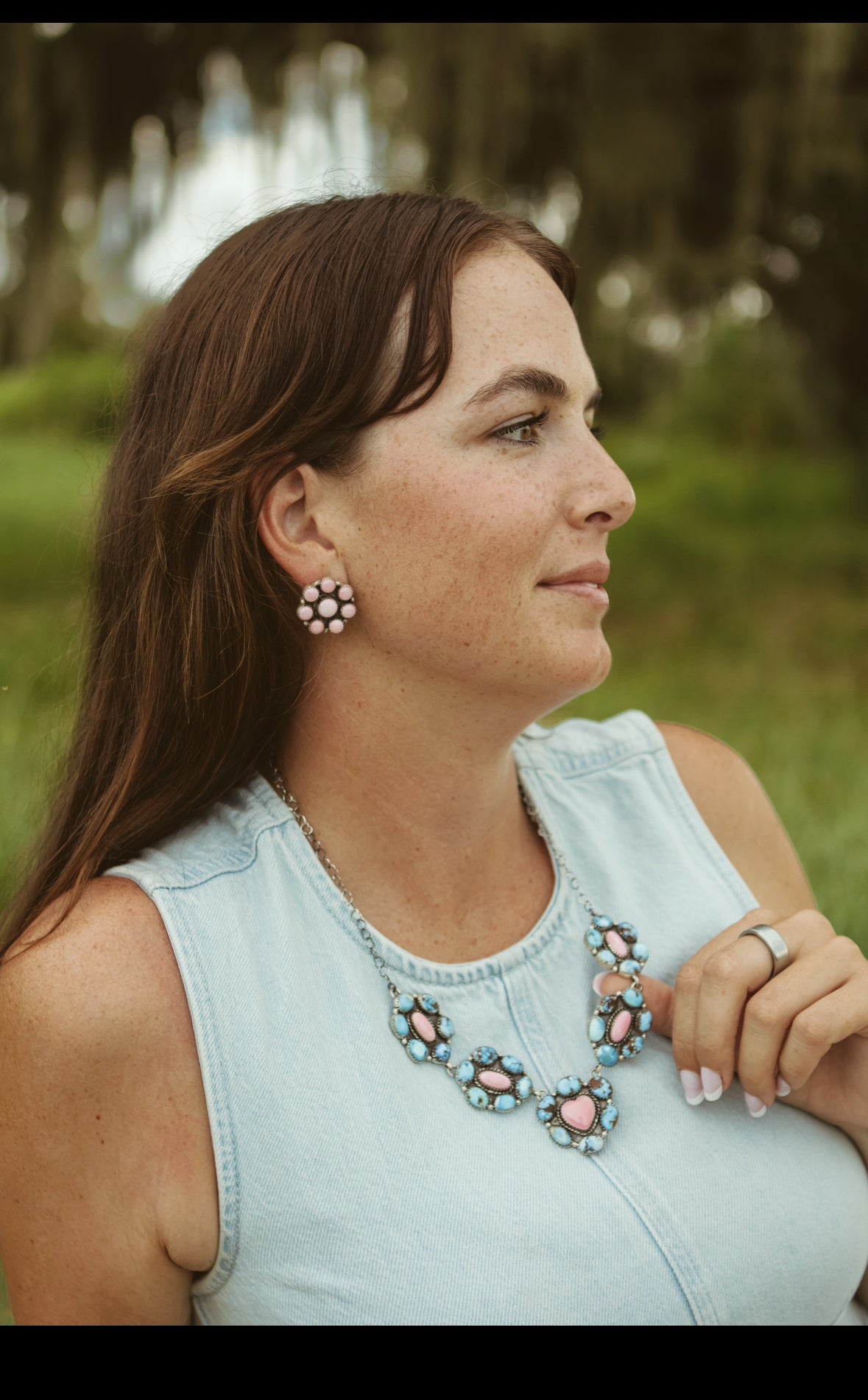 ✨RAFFLE✨Golden hills turquoise and pink conch cluster lariat necklace and earring set RAFFLE