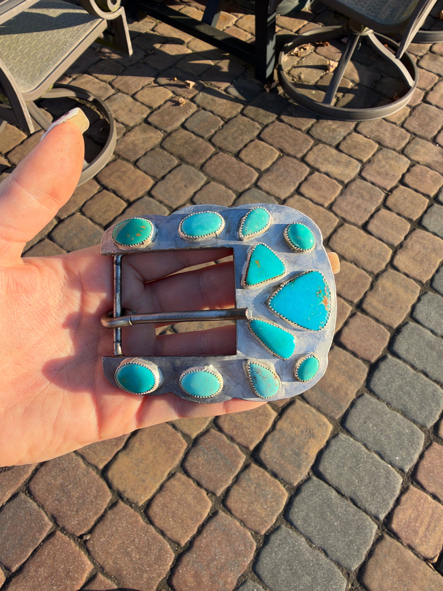 Mixed turquoise belt buckle and keeper