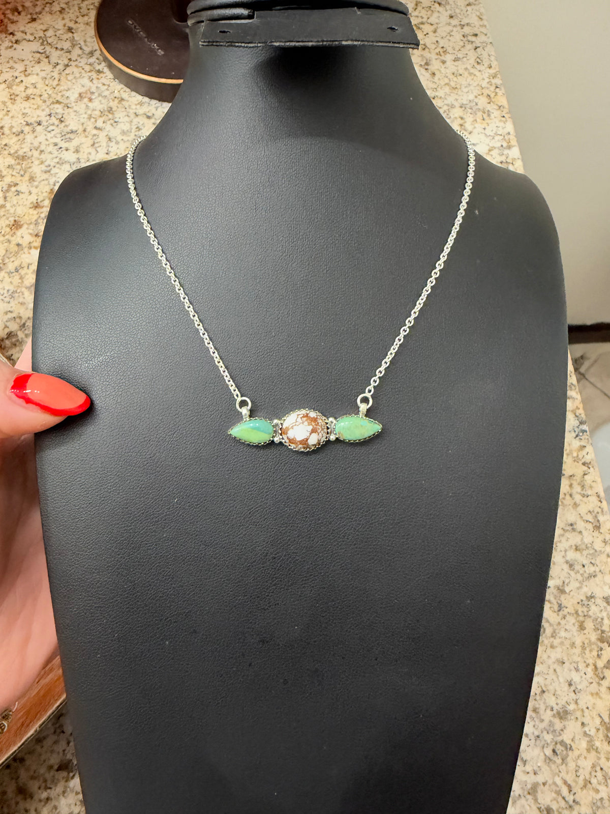Pilot mountain turquoise and wild horse bar necklace