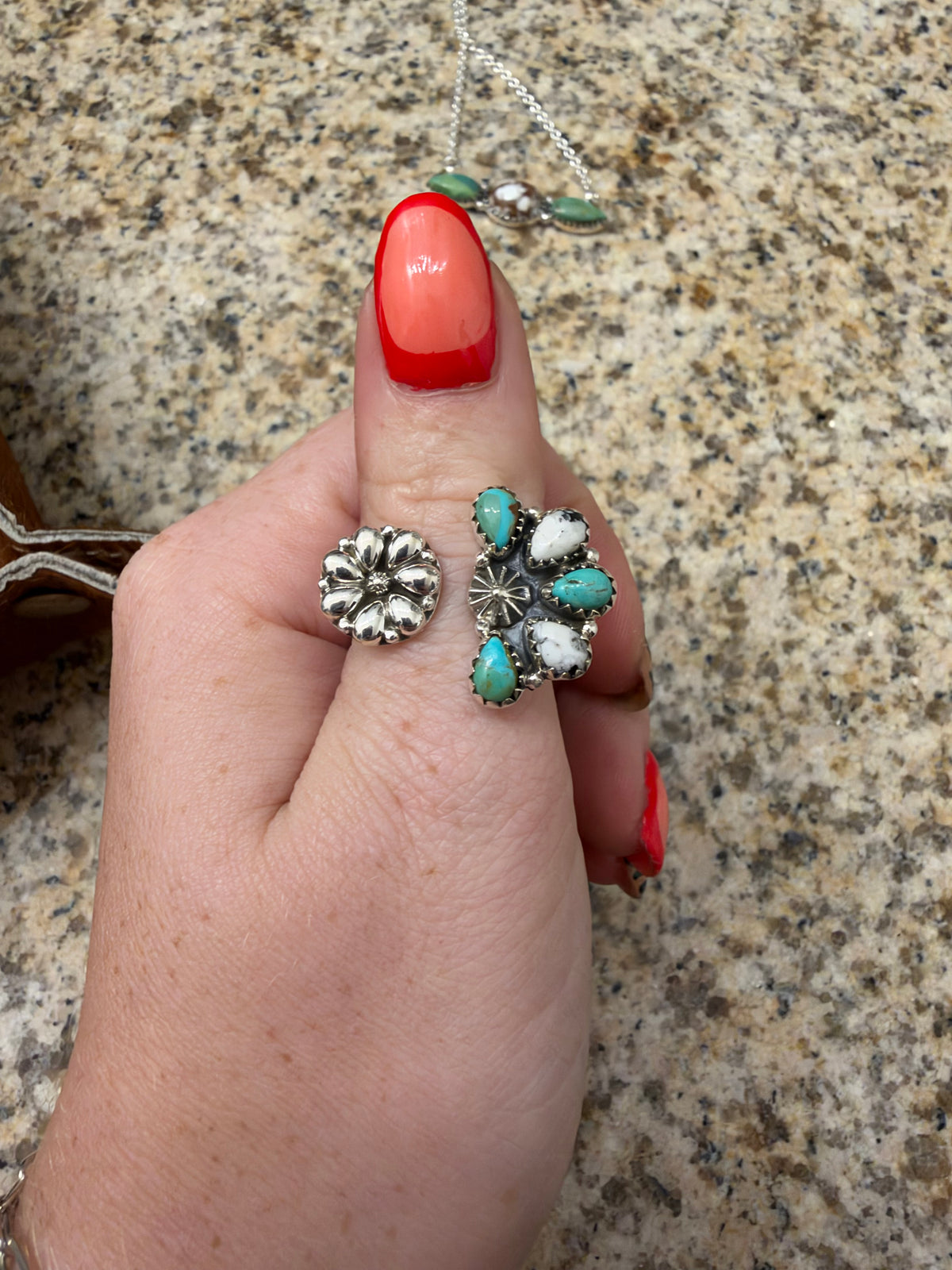 Half cluster turquoise and white buffalo floater ring