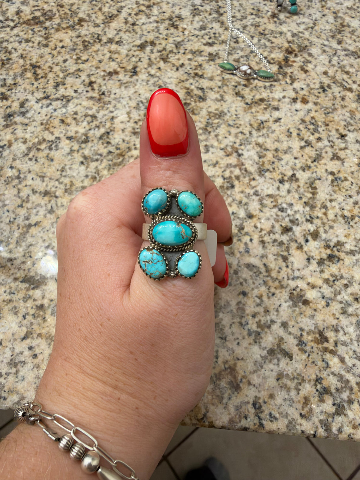 Stella blue turquoise adjustable cluster ring